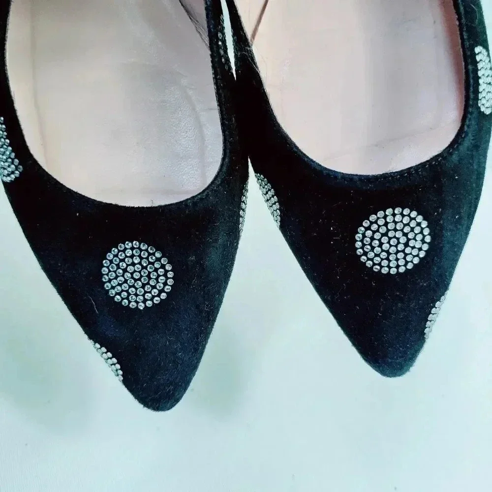 Kate Spade Bayla black suede crystal polka dot pointed flats size 7.5 - Picture 7 of 16